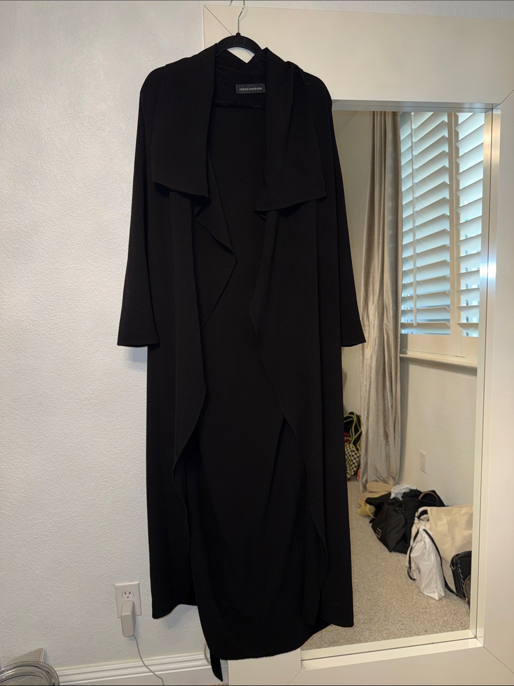 naked wardrobe Black Draped Open-Front Maxi Coat